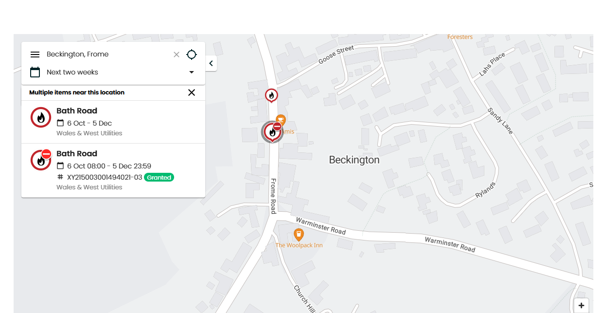 Road Closure at High Street Beckington near Mes Amis